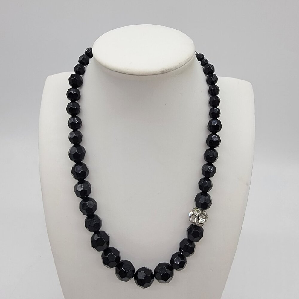 Vintage Aldo Signed Black White Beaded‎ Necklace Disco Ball Bead